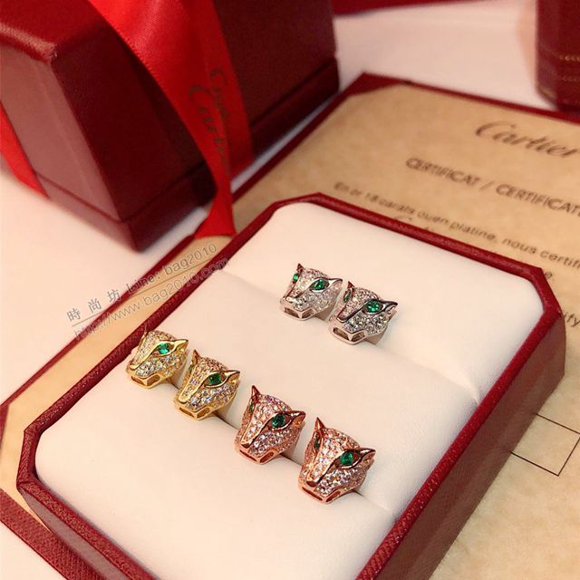 Cartier飾品 最新火爆款 卡地亞豹子 祖母綠寶石耳釘  zgk1223